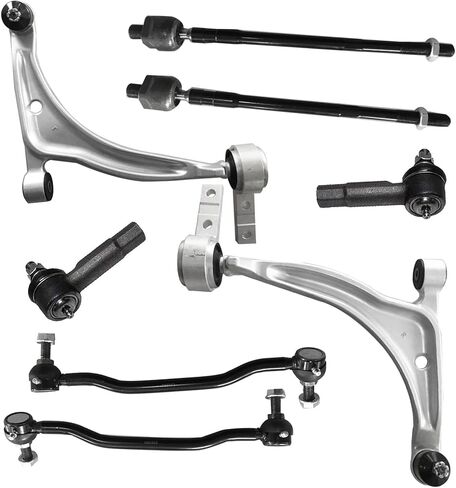 طقم تعليق أمامي 8 قطع، ذراع التحكم السفلي، وصلات كروية داخلية، قضيب ربط خارجي، مثبت، روابط شريط التأثير K620166، K90353، EV427، بديل لـ 2002-2006، ألتيما 2004-2008، ماكسيما، جميع الموديلات in Kuwait