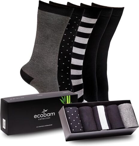 Mens Dress Socks 5 Pair Gift Box - Dress Socks for Men Patterned and Solid Crew Striped Socks Size 7-12 in Saudi Arabia