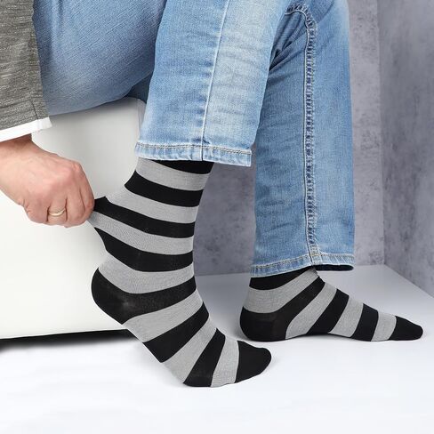 Mens Dress Socks 5 Pair Gift Box - Dress Socks for Men Patterned and Solid Crew Striped Socks Size 7-12 in Saudi Arabia