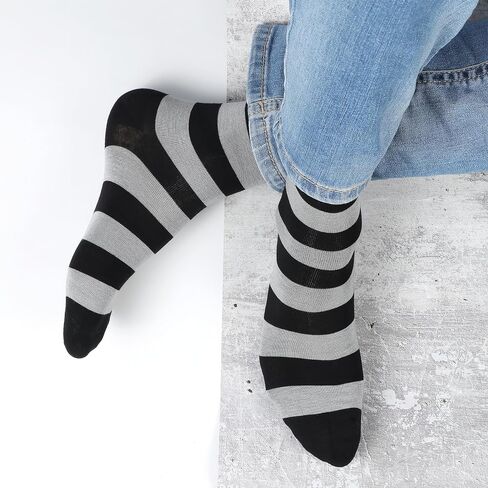 Mens Dress Socks 5 Pair Gift Box - Dress Socks for Men Patterned and Solid Crew Striped Socks Size 7-12 in Saudi Arabia