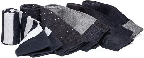 Mens Dress Socks 5 Pair Gift Box - Dress Socks for Men Patterned and Solid Crew Striped Socks Size 7-12 in Saudi Arabia