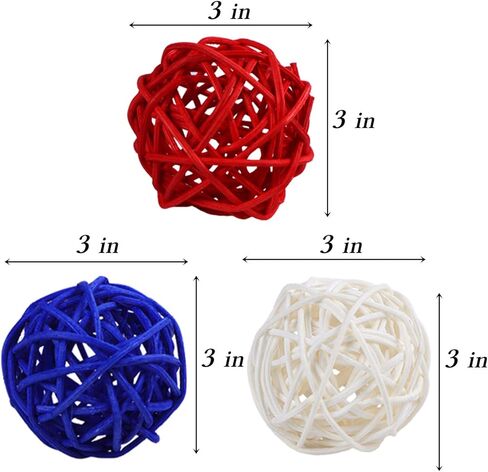 كرات الروطان المزخرفة من STMK، 18 قطعة أحمر وأبيض وأزرق، ديكور منزلي الرابع من يوليو، 2 بوصة، خوص، 4.39 أونصة in Kuwait