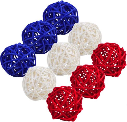 كرات الروطان المزخرفة من STMK، 18 قطعة أحمر وأبيض وأزرق، ديكور منزلي الرابع من يوليو، 2 بوصة، خوص، 4.39 أونصة in Kuwait