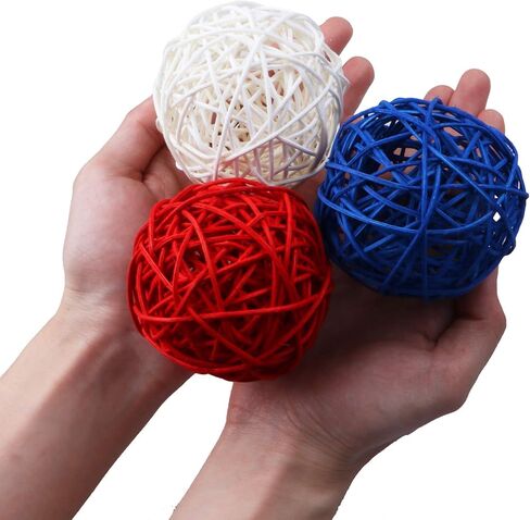 كرات الروطان المزخرفة من STMK، 18 قطعة أحمر وأبيض وأزرق، ديكور منزلي الرابع من يوليو، 2 بوصة، خوص، 4.39 أونصة in Kuwait