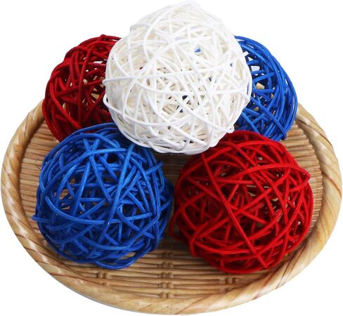 كرات الروطان المزخرفة من STMK، 18 قطعة أحمر وأبيض وأزرق، ديكور منزلي الرابع من يوليو، 2 بوصة، خوص، 4.39 أونصة in Kuwait