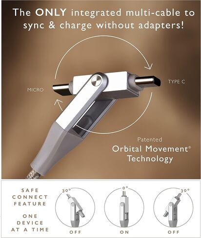 Chimera 3-in-1 MFi معتمد USB إلى LIGHTNING & MICRO متعدد الكابلات، سلك نقل بيانات سريع الشحن لأجهزة Apple وiPhone وiPad وiMac وملحقات USB، لا حاجة إلى محولات إضافية | 4 قدم (فضي) in Saudi Arabia