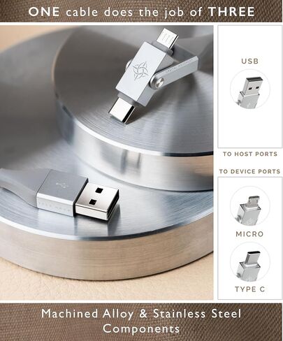 Chimera 3-in-1 MFi معتمد USB إلى LIGHTNING & MICRO متعدد الكابلات، سلك نقل بيانات سريع الشحن لأجهزة Apple وiPhone وiPad وiMac وملحقات USB، لا حاجة إلى محولات إضافية | 4 قدم (فضي) in Saudi Arabia