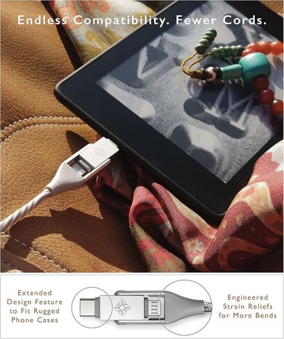 Chimera 3-in-1 MFi معتمد USB إلى LIGHTNING & MICRO متعدد الكابلات، سلك نقل بيانات سريع الشحن لأجهزة Apple وiPhone وiPad وiMac وملحقات USB، لا حاجة إلى محولات إضافية | 4 قدم (فضي) in Saudi Arabia