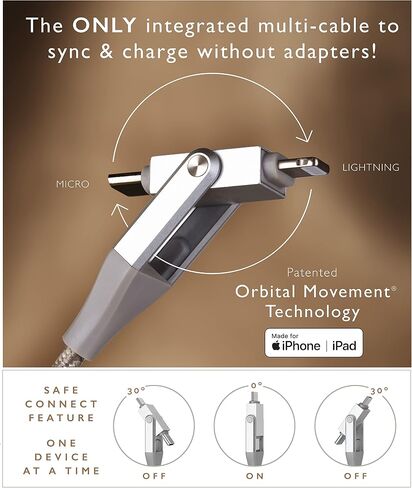 Chimera 3-in-1 MFi Certified USB to LIGHTNING & MICRO multi-cable, Fast Charging-Data Transfer Cord for Apple, iPhone, iPad, iMac, and USB accessories, No Additional Adapters Needed | 4ft (Silver) in Saudi Arabia