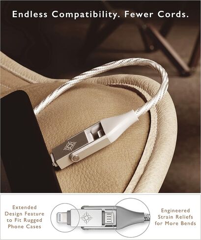 Chimera 3-in-1 MFi Certified USB to LIGHTNING & MICRO multi-cable, Fast Charging-Data Transfer Cord for Apple, iPhone, iPad, iMac, and USB accessories, No Additional Adapters Needed | 4ft (Silver) in Saudi Arabia