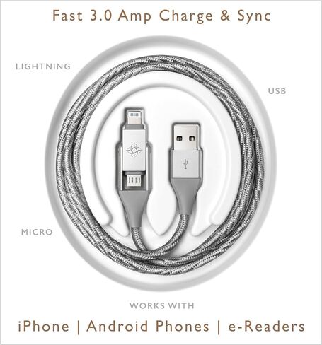Chimera 3-in-1 MFi Certified USB to LIGHTNING & MICRO multi-cable, Fast Charging-Data Transfer Cord for Apple, iPhone, iPad, iMac, and USB accessories, No Additional Adapters Needed | 4ft (Silver) in Saudi Arabia