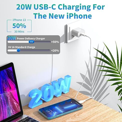 [معتمد من Apple MFi] شاحن iPhone شحن سريع، esbeecables 3 عبوات محول طاقة USB-C بقدرة 20 وات من النوع C + كابل 10FT من النوع C إلى Lightning لهاتف iPhone 14 13 12 11 Pro Max XS XR X SE iPad in Kuwait