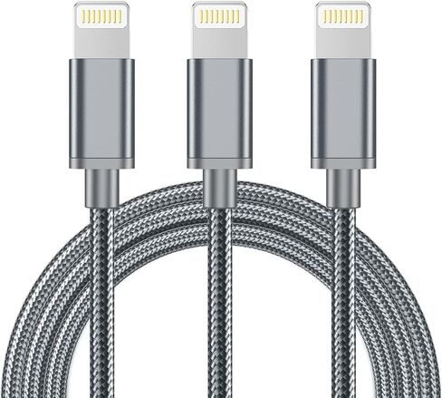 كابل شاحن هاتف WXX 3 عبوات بطول 3 أقدام، [معتمد من MFi] كابل Lightning سلك شاحن iPhone مجدول من النايلون شحن سريع ومزامنة لهاتف iPhone 14/13/12/11Pro Max/11Pro/11/XS/Max/XR/X/8/8P/7 رمادي in Saudi Arabia