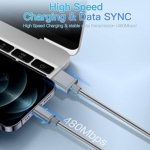 كابل شاحن هاتف WXX 3 عبوات بطول 3 أقدام، [معتمد من MFi] كابل Lightning سلك شاحن iPhone مجدول من النايلون شحن سريع ومزامنة لهاتف iPhone 14/13/12/11Pro Max/11Pro/11/XS/Max/XR/X/8/8P/7 رمادي in Saudi Arabia