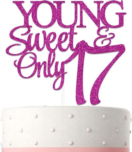 Young and Sweet Only 17 Cake Topper 17th Birthday Cake Topper 17th Birthday Decorations for Girls Happy 17th Birthday Party Decor Supplies Rose Red in Kuwait