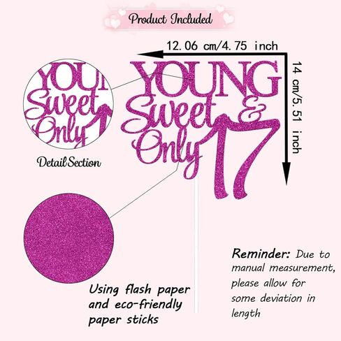 Young and Sweet Only 17 Cake Topper 17th Birthday Cake Topper 17th Birthday Decorations for Girls Happy 17th Birthday Party Decor Supplies Rose Red in Kuwait