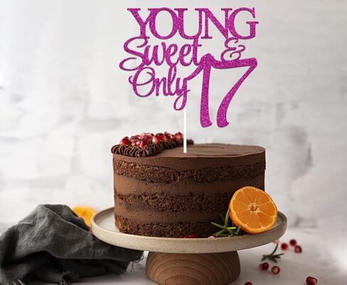 Young and Sweet Only 17 Cake Topper 17th Birthday Cake Topper 17th Birthday Decorations for Girls Happy 17th Birthday Party Decor Supplies Rose Red in Kuwait