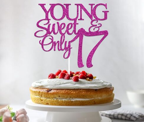 Young and Sweet Only 17 Cake Topper 17th Birthday Cake Topper 17th Birthday Decorations for Girls Happy 17th Birthday Party Decor Supplies Rose Red in Kuwait