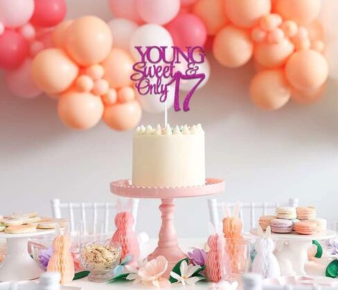 Young and Sweet Only 17 Cake Topper 17th Birthday Cake Topper 17th Birthday Decorations for Girls Happy 17th Birthday Party Decor Supplies Rose Red in Kuwait