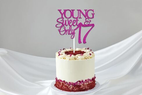 Young and Sweet Only 17 Cake Topper 17th Birthday Cake Topper 17th Birthday Decorations for Girls Happy 17th Birthday Party Decor Supplies Rose Red in Kuwait