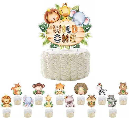 13pc Wild One Animal Jungle Safari Happy Birthdays Cake Cupcake Birthday Toppers Party Supplies Decoration for Babies Cake Toppers in Saudi Arabia