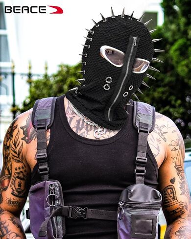 Distressed Balaclava 2 Hole Shiesty Mask Full Face Knitted Balaclava for Men Women-Punk Rock Accessories Fuzzy Ski Mask in Saudi Arabia