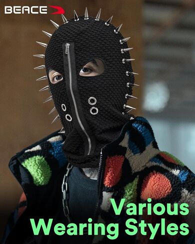 Distressed Balaclava 2 Hole Shiesty Mask Full Face Knitted Balaclava for Men Women-Punk Rock Accessories Fuzzy Ski Mask in Saudi Arabia