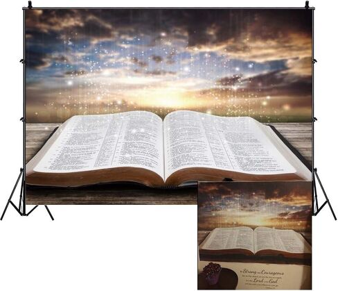 Leowefowa 10x8ft خلفية الكتاب المقدس الفينيل ضوء الحكمة تنبعث من كتاب الكتاب المقدس المفتوح خوخه غروب الشمس توهج التصوير الفوتوغرافي خلفية الكنيسة الحرم راية VBS ديكور مدرسة الكتاب المقدس خلفية المسيحية in Saudi Arabia