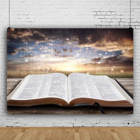 Leowefowa 10x8ft خلفية الكتاب المقدس الفينيل ضوء الحكمة تنبعث من كتاب الكتاب المقدس المفتوح خوخه غروب الشمس توهج التصوير الفوتوغرافي خلفية الكنيسة الحرم راية VBS ديكور مدرسة الكتاب المقدس خلفية المسيحية in Saudi Arabia