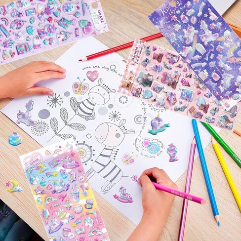 3D Puffy Unicorns Rainbow Stickers for Girls Kids | Cute Sparkle Stars Moons Clouds and Candy Stickers for Phone Cases, Laptops, Party Favors | 4 Sheets Puff Stickers. in Saudi Arabia