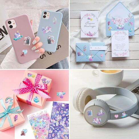 3D Puffy Unicorns Rainbow Stickers for Girls Kids | Cute Sparkle Stars Moons Clouds and Candy Stickers for Phone Cases, Laptops, Party Favors | 4 Sheets Puff Stickers. in Saudi Arabia