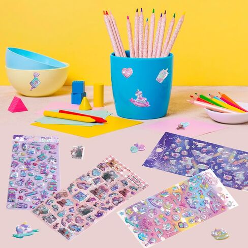 3D Puffy Unicorns Rainbow Stickers for Girls Kids | Cute Sparkle Stars Moons Clouds and Candy Stickers for Phone Cases, Laptops, Party Favors | 4 Sheets Puff Stickers. in Saudi Arabia