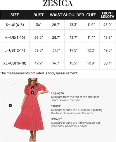 فستان ZESICA للسيدات 2024 صيفي كاجوال برقبة دائرية وأكمام قصيرة منتفخة وخصر عالٍ وكشكشة متدرجة على شكل حرف A متوسط ​​الطول in Kuwait