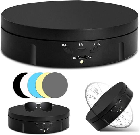 حامل عرض دوار، قرص دوار كهربائي 360 درجة لعرض منتجات التصوير الفوتوغرافي والمجوهرات والساعات والنماذج ثلاثية الأبعاد والكعك والمقتنيات، تحميل 22 رطل (أبيض 5.7 بوصة + 5 خلفية) in Kuwait