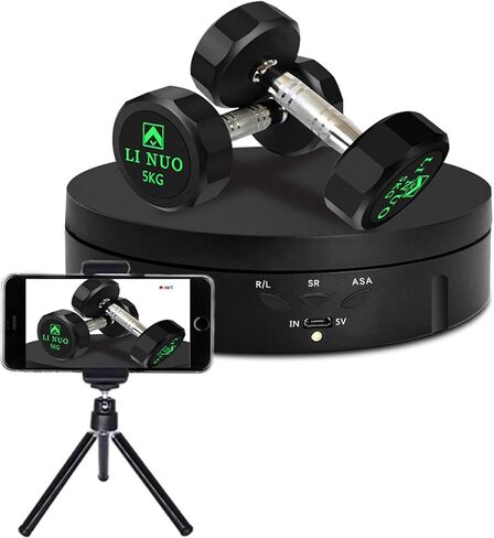 حامل عرض دوار، قرص دوار كهربائي 360 درجة لعرض منتجات التصوير الفوتوغرافي والمجوهرات والساعات والنماذج ثلاثية الأبعاد والكعك والمقتنيات، تحميل 22 رطل (أبيض 5.7 بوصة + 5 خلفية) in Kuwait