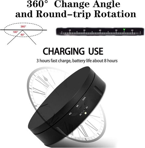 حامل عرض دوار، قرص دوار كهربائي 360 درجة لعرض منتجات التصوير الفوتوغرافي والمجوهرات والساعات والنماذج ثلاثية الأبعاد والكعك والمقتنيات، تحميل 22 رطل (أبيض 5.7 بوصة + 5 خلفية) in Kuwait