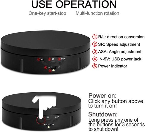 حامل عرض دوار، قرص دوار كهربائي 360 درجة لعرض منتجات التصوير الفوتوغرافي والمجوهرات والساعات والنماذج ثلاثية الأبعاد والكعك والمقتنيات، تحميل 22 رطل (أبيض 5.7 بوصة + 5 خلفية) in Kuwait