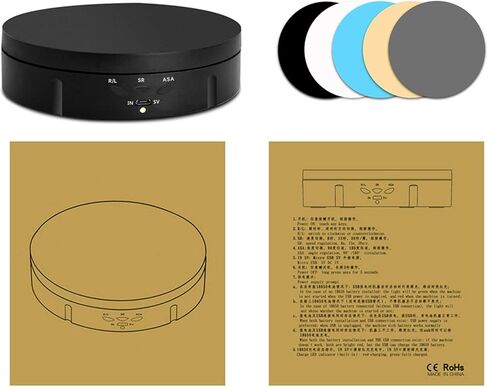 حامل عرض دوار، قرص دوار كهربائي 360 درجة لعرض منتجات التصوير الفوتوغرافي والمجوهرات والساعات والنماذج ثلاثية الأبعاد والكعك والمقتنيات، تحميل 22 رطل (أبيض 5.7 بوصة + 5 خلفية) in Kuwait