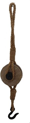 Parisloft Industrial Decorative Iron Faux Pulley Tackle with Jute Rope and Hook 23 x 4 x 4.5 Inches (Black) in Saudi Arabia