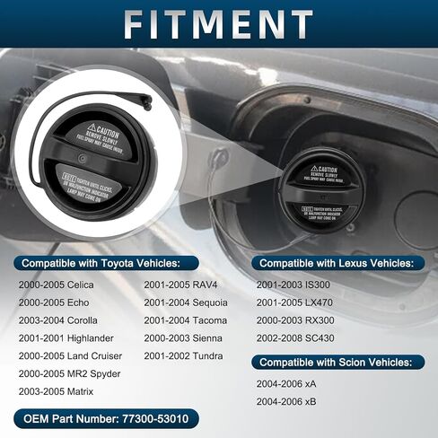 Fuel Tank Cap Gas Cap Compatible with Toyota Lexus Scion, 2000-2005 Celica Echo Land Cruiser MR2 Spyder,2001-2002 4Runner, 2001-2005 GS300 GS430 IS300, 2004-2006 Scion Replace# 77300-53010 in Saudi Arabia