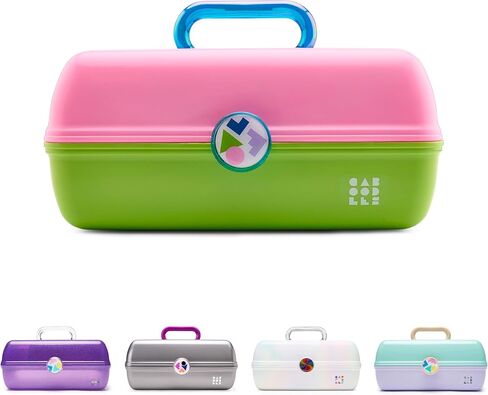 Caboodles On-The-Go Girl Makeup Box, Two-Tone Pink on Neon Green, Hard Plastic Makeup Organizer Box, Built-In Mirror, Secure Latch for Safe Travel, Spacious Storage for Large Items in Kuwait