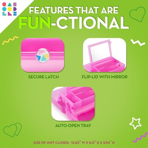 Caboodles On-The-Go Girl Makeup Box, Two-Tone Pink on Neon Green, Hard Plastic Makeup Organizer Box, Built-In Mirror, Secure Latch for Safe Travel, Spacious Storage for Large Items in Kuwait
