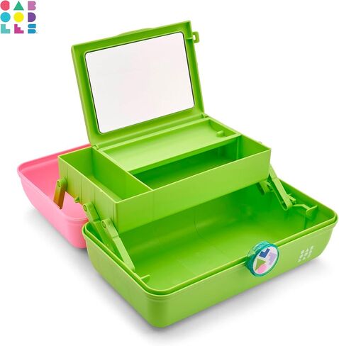 Caboodles On-The-Go Girl Makeup Box, Two-Tone Pink on Neon Green, Hard Plastic Makeup Organizer Box, Built-In Mirror, Secure Latch for Safe Travel, Spacious Storage for Large Items in Kuwait