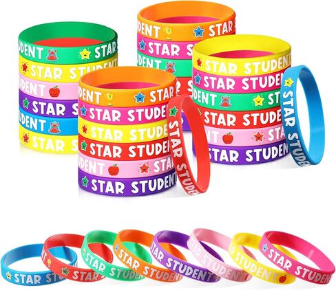 Aoriher Star Student Wristbands 8 Colors Student Reward Silicone Bracelets Teacher Recognition Award Star Rubber Bracelets for Sports Office Substitute Teacher Supplies Education Kid Activity (200 Pcs) in Saudi Arabia