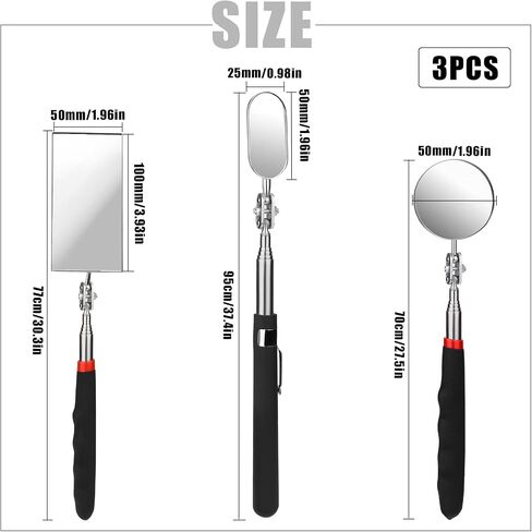 SAVITA 3 PCS Telescoping Inspection Mirrors, Retractable Inspection Mechanics Mirror Kit Observe Tool for Inspecting Vehicles Observing Eyelashes Oral Cavity (Square, Round and Oval) in Saudi Arabia
