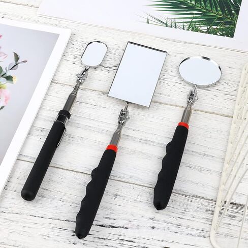 SAVITA 3 PCS Telescoping Inspection Mirrors, Retractable Inspection Mechanics Mirror Kit Observe Tool for Inspecting Vehicles Observing Eyelashes Oral Cavity (Square, Round and Oval) in Saudi Arabia