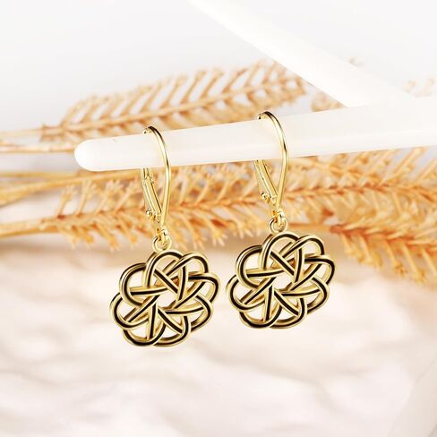 925 Sterling Silver Dangle Drop Earrings for Women girls, 14K Gold Trendy Celtic Knot Leverback Dangle Earrings, Lightweight Hypoallergenic Jewelry Gifts in Saudi Arabia