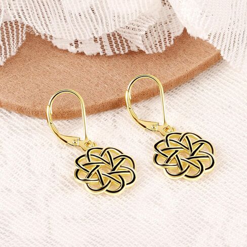 925 Sterling Silver Dangle Drop Earrings for Women girls, 14K Gold Trendy Celtic Knot Leverback Dangle Earrings, Lightweight Hypoallergenic Jewelry Gifts in Saudi Arabia