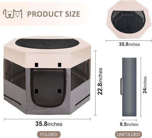 Pet Playpen with Zipper Top, Carrying Case, and Bowl - Foldable Pet Crate 35'' x 35'' x 22'' - Portable Pet Pens Ideal for Outdoor and Indoor Use in Saudi Arabia