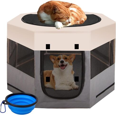 Pet Playpen with Zipper Top, Carrying Case, and Bowl - Foldable Pet Crate 35'' x 35'' x 22'' - Portable Pet Pens Ideal for Outdoor and Indoor Use in Saudi Arabia